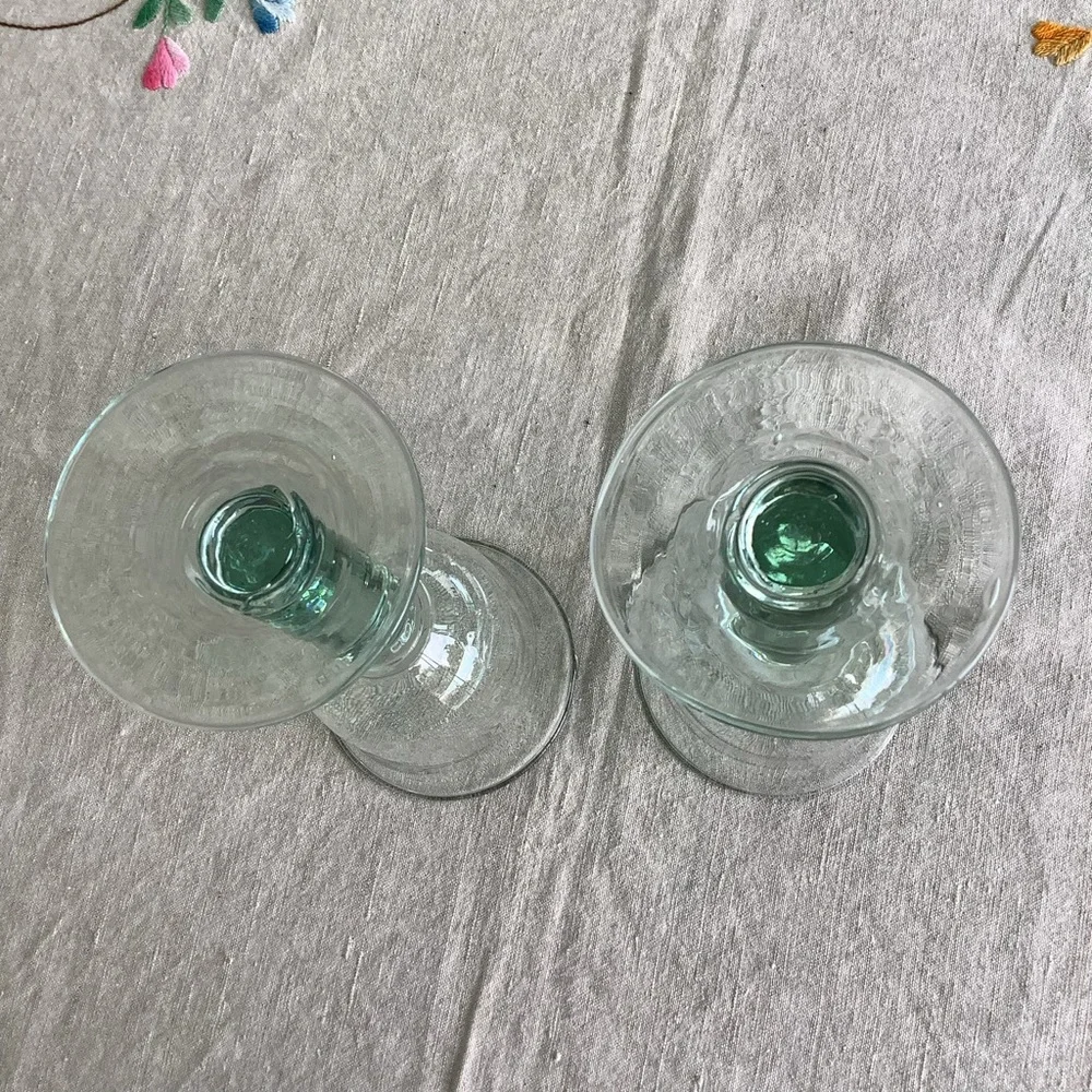 Vintage La Mediterranea Water Wine Handblown 2 Glasses Sea Green Tint Verde